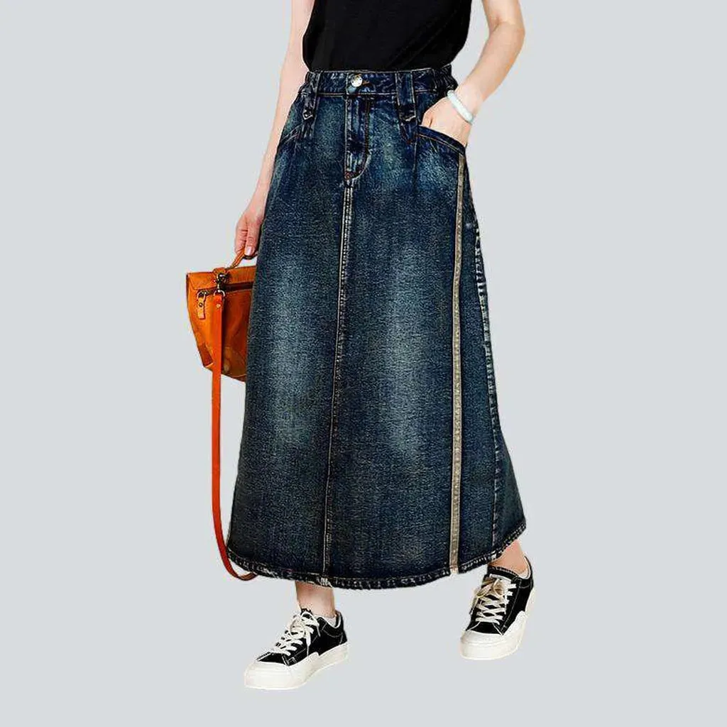 Vintage denim skirt with bands