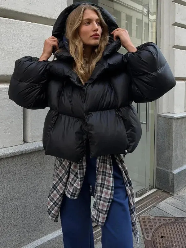 Wenkouban-Winter outfits Christmas Black Friday Winter Warm Side Button Cotton Short Puff Hooded Coat