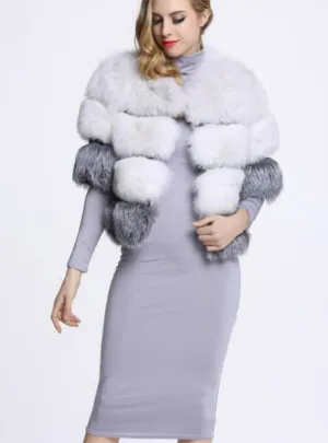 Women Faux Fox Fur Short Half Sleeve Coat Female