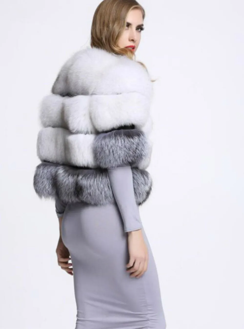 Women Faux Fox Fur Short Half Sleeve Coat Female