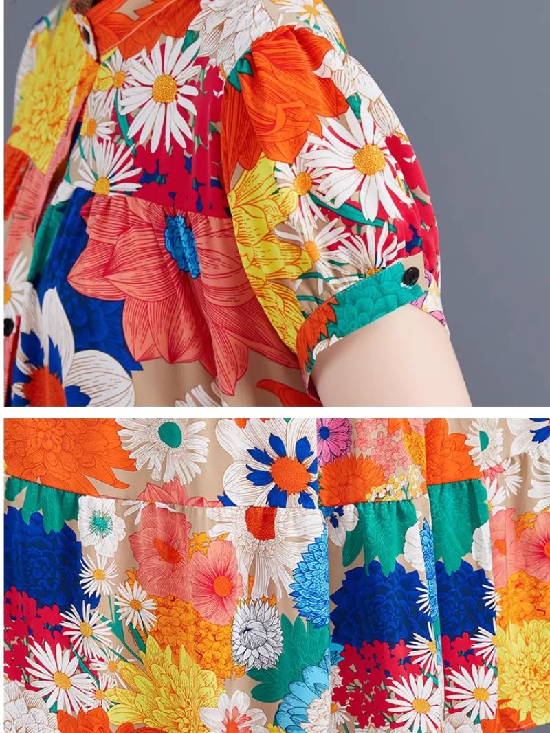 Women's Summer Floral Elegance Large Flower Print Loose A-line Dress