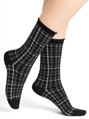 Wool Blend Check Socks Mid Black