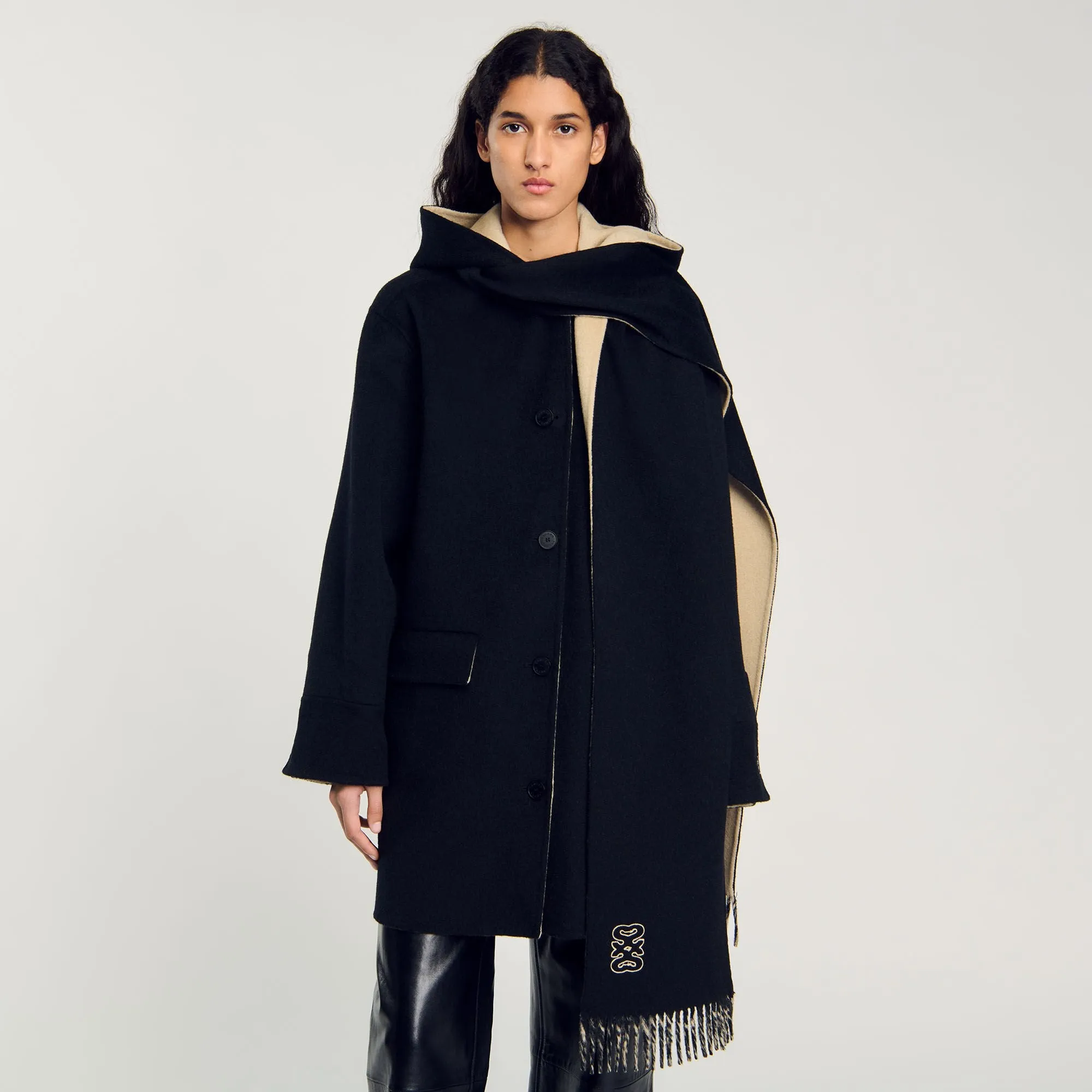 Wool Coat With Scarf