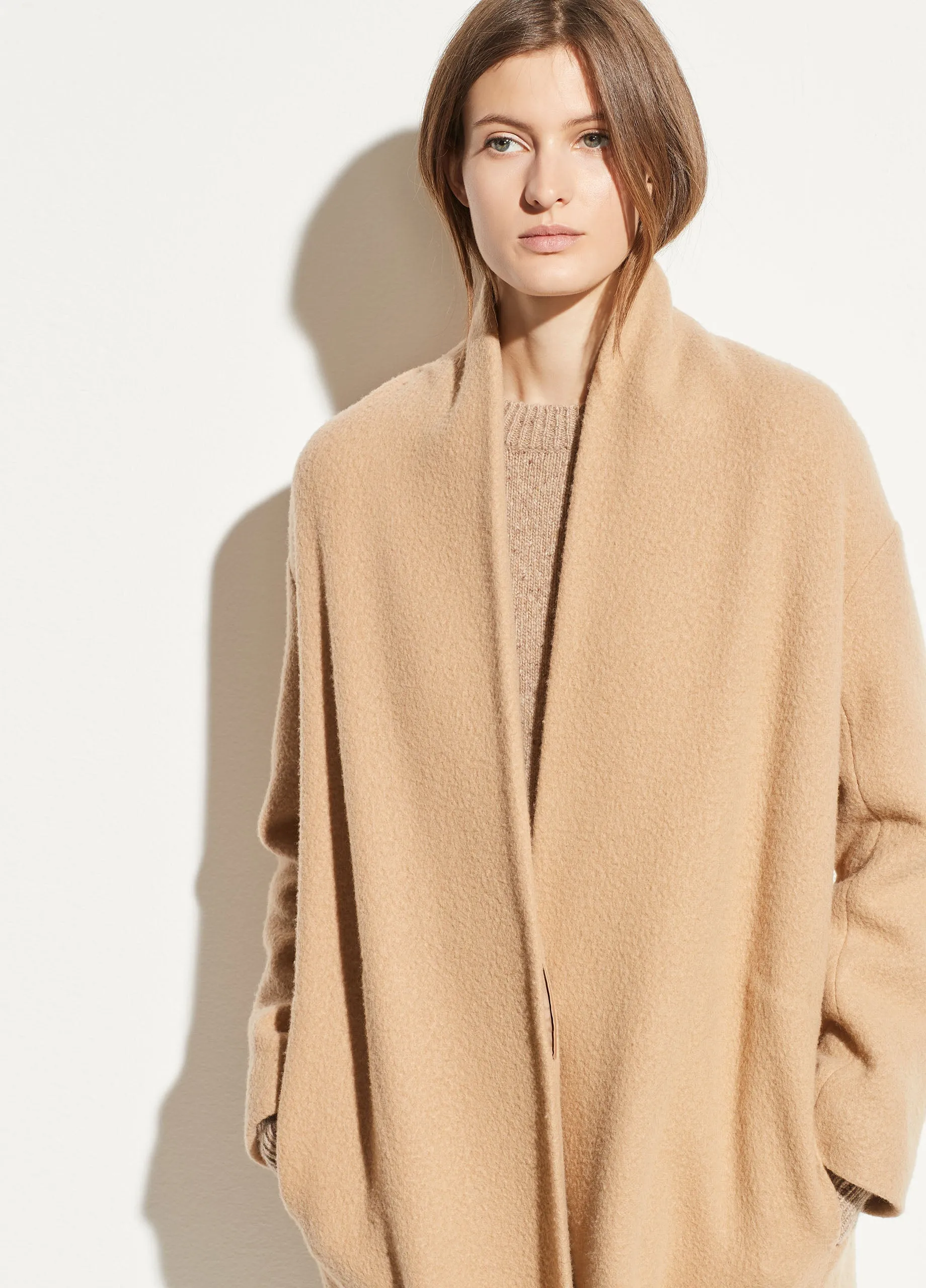 Wool Collarless Coat in Limestone