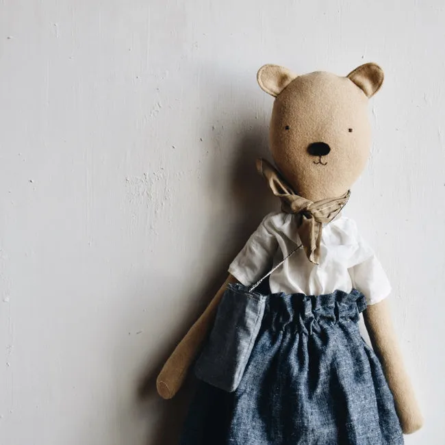 Woolgrass Farm Agatha the Bear Doll Chambray Skirt